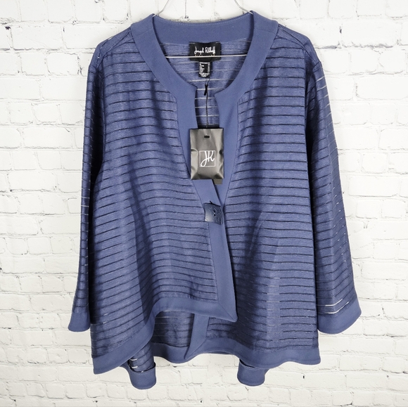 Joseph Ribkoff Jackets & Blazers - JOSEPH RIBKOFF | sheer stripe three-quarter sleeve asymmetrical jacket